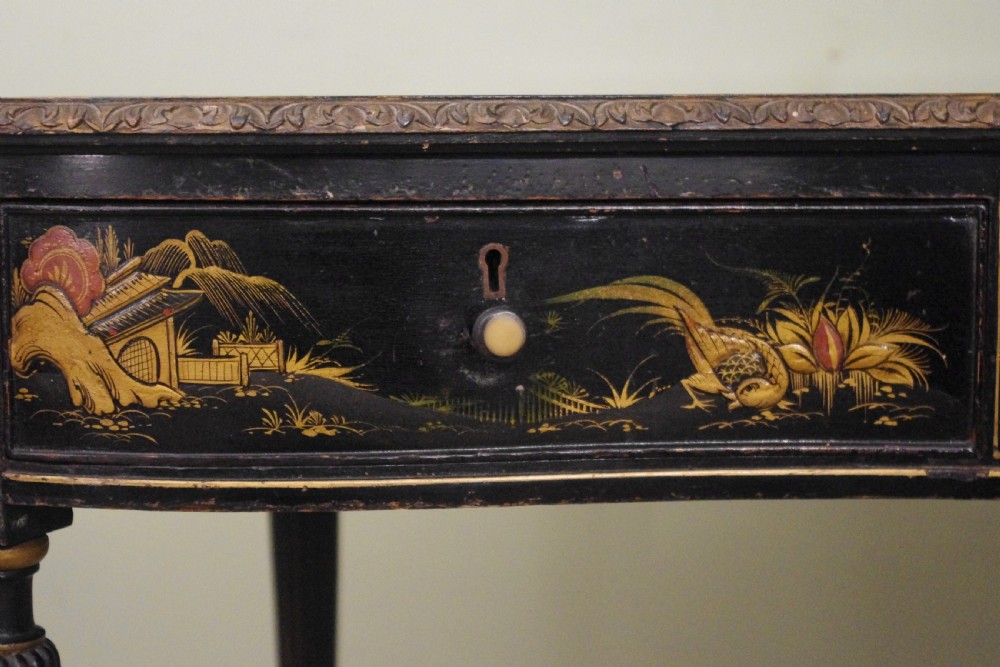 Black Lacquer and Gilt Chinoiserie Kidney- Shaped Writing/ Dressing Table Desk View XV