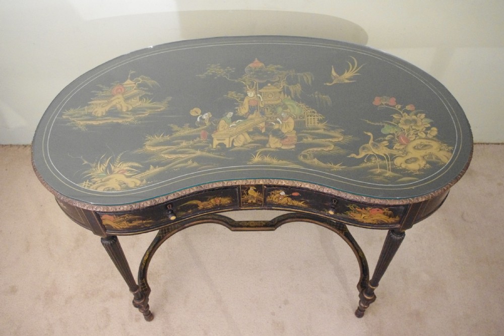 Black Lacquer and Gilt Chinoiserie Kidney- Shaped Writing/ Dressing Table Desk View XXIV