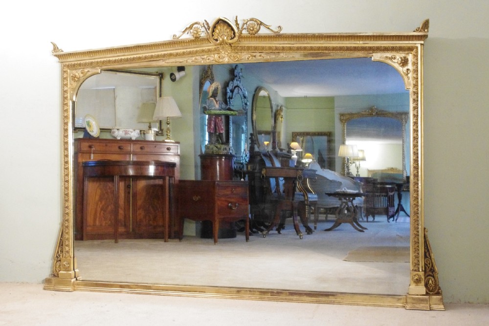 19th Century English Gilt Very Large Overmantle Mirror