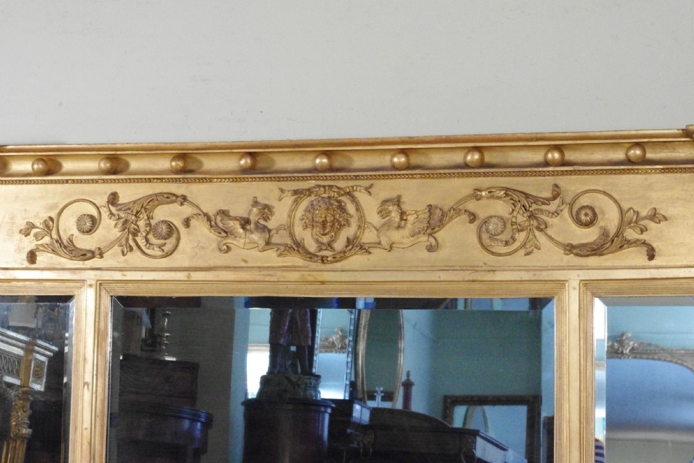 Regency Gilt Neoclassical Large Triple Plate Overmantle Mirror  View IV