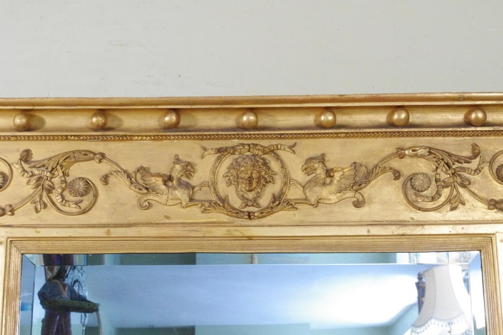 Regency Gilt Neoclassical Large Triple Plate Overmantle Mirror  View V