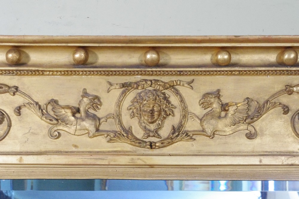 Regency Gilt Neoclassical Large Triple Plate Overmantle Mirror  View VI