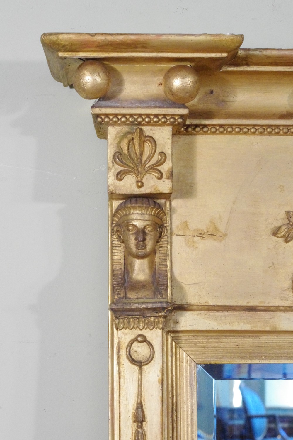 Regency Gilt Neoclassical Large Triple Plate Overmantle Mirror  View VII