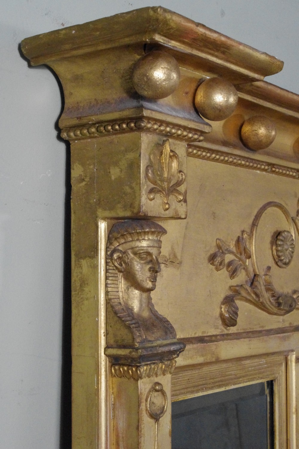 Regency Gilt Neoclassical Large Triple Plate Overmantle Mirror  View X