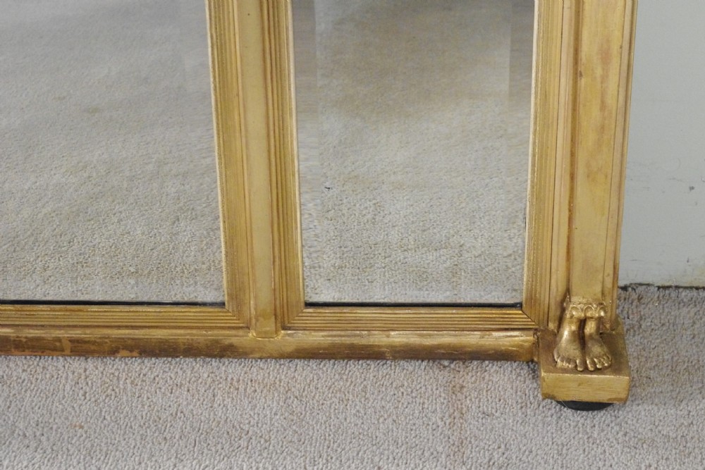 Regency Gilt Neoclassical Large Triple Plate Overmantle Mirror  View XII