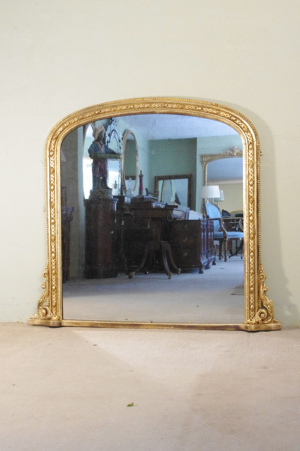 English Victorian Gilt Large Arch Top Overmantle Mirror