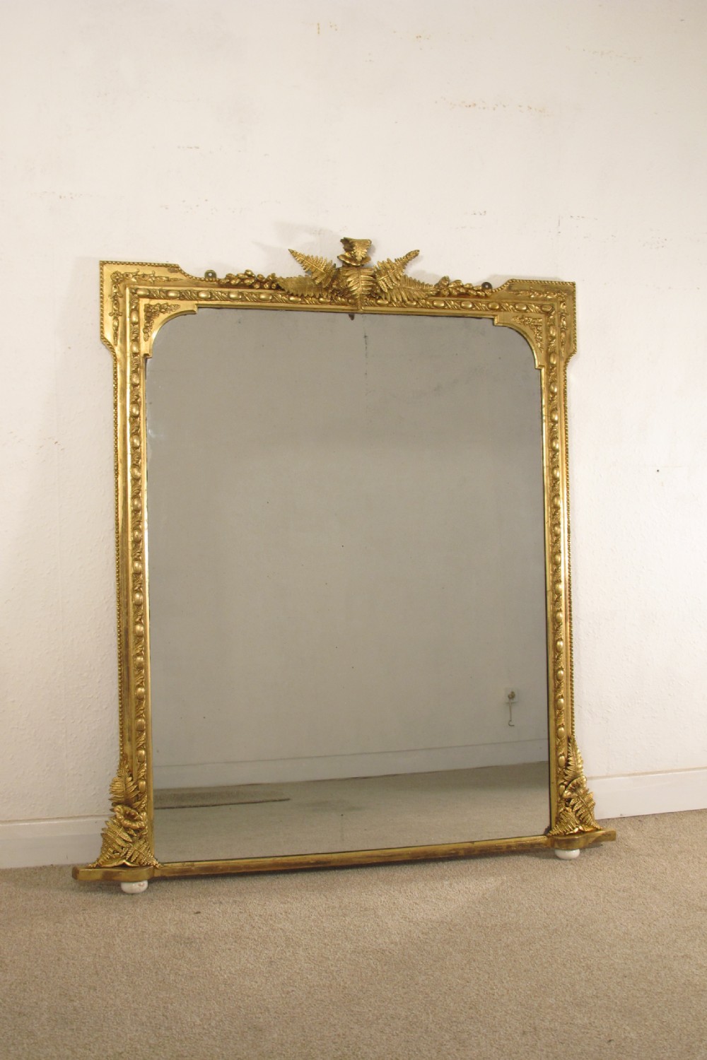 Victorian Gilt Large Overmantle Mirror with 'Fern' Decoration