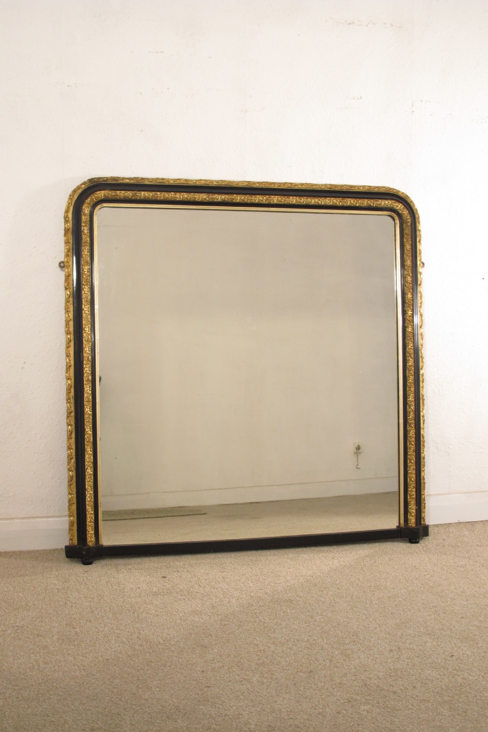 Victorian Ebonised and Parcel-Gilt Large Overmantle Mirror