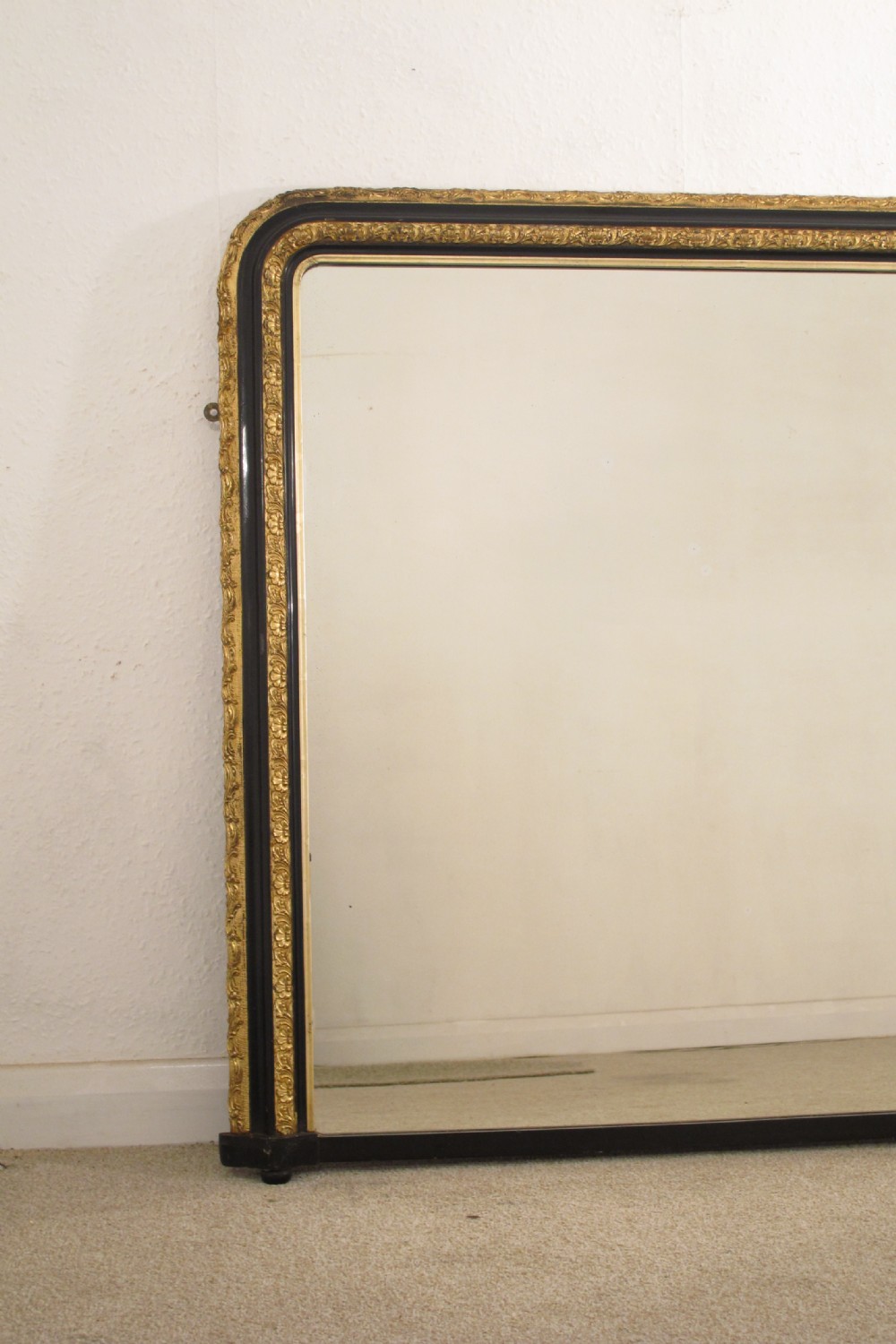 Victorian Ebonised and Parcel-Gilt Large Overmantle Mirror View II