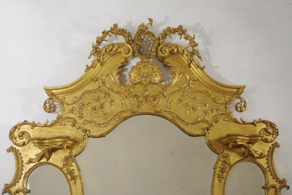 Victorian Gilt Large Overmantle Mirror with Brackets View II