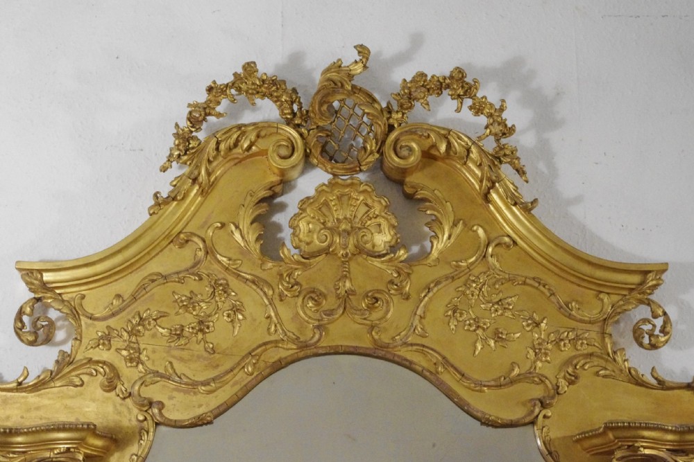 Victorian Gilt Large Overmantle Mirror with Brackets View III