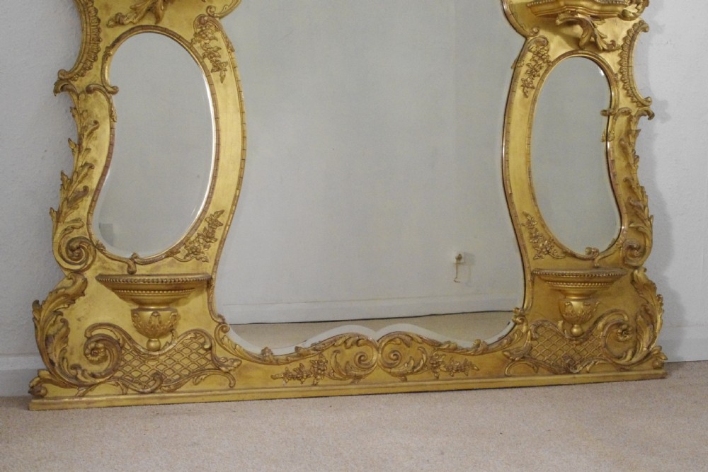 Victorian Gilt Large Overmantle Mirror with Brackets View IV
