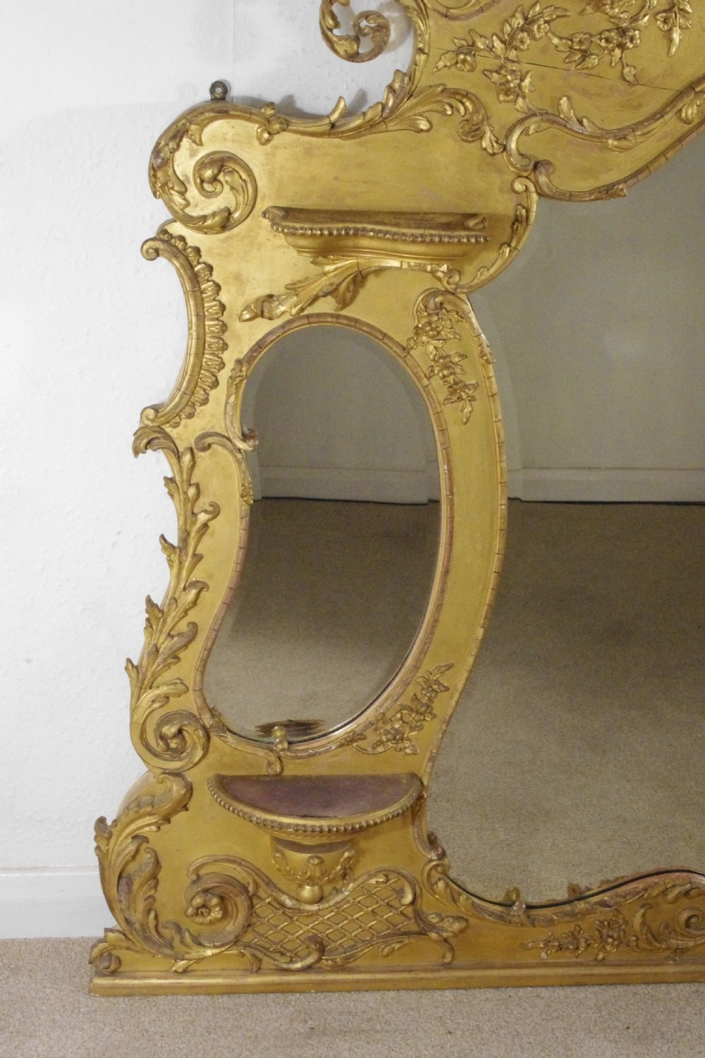 Victorian Gilt Large Overmantle Mirror with Brackets View V