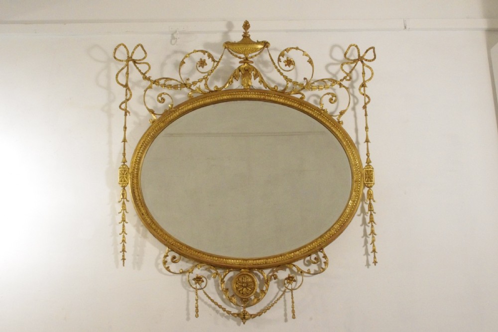 Victorian Gilt Adam Style Large Oval Overmantle Mirror View II