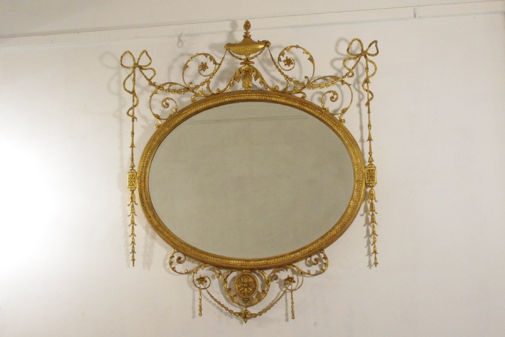 Victorian Gilt Adam Style Large Oval Overmantle Mirror View III