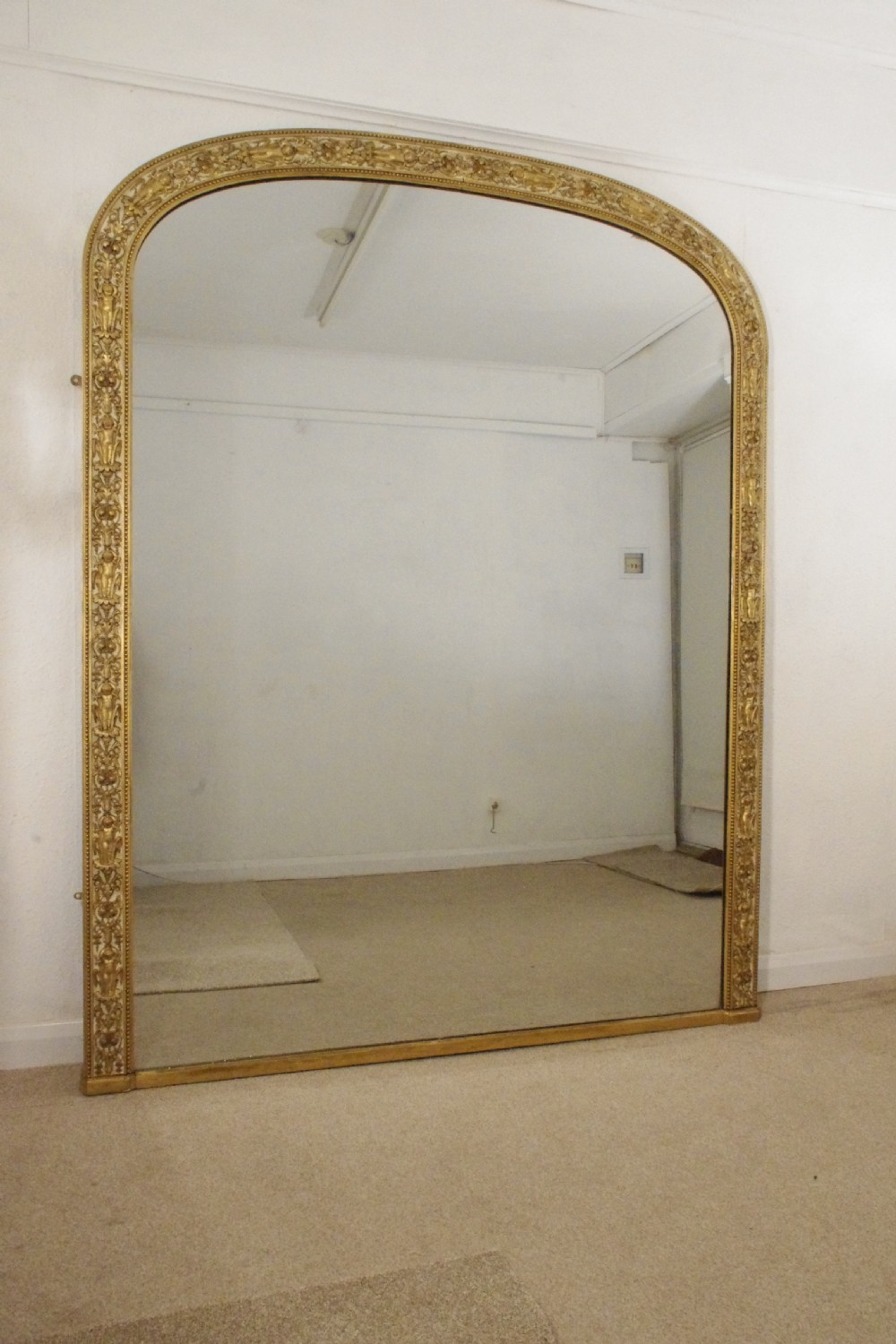Victorian Painted and Parcel-Gilt Large Arch Top Overmantle Mirror by Nosotti
