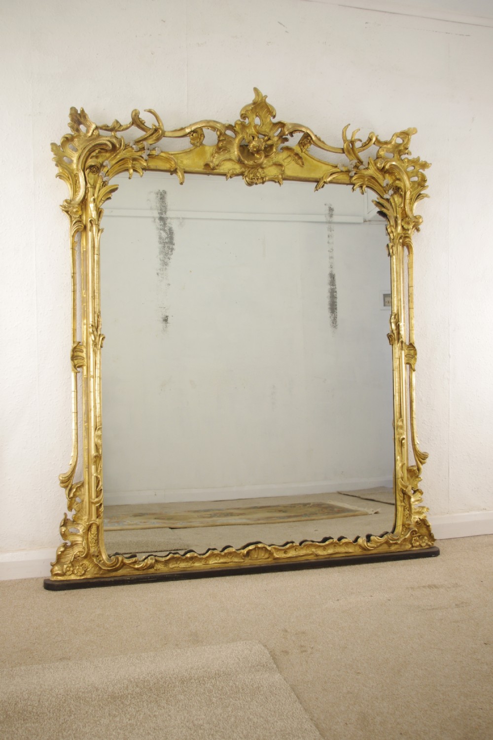 19th Century English Gilt Rococo Style Large Overmantle Mirror