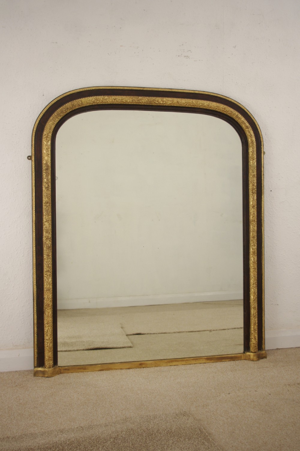 Victorian Walnut and Gilt Arch Top Overmantle Mirror