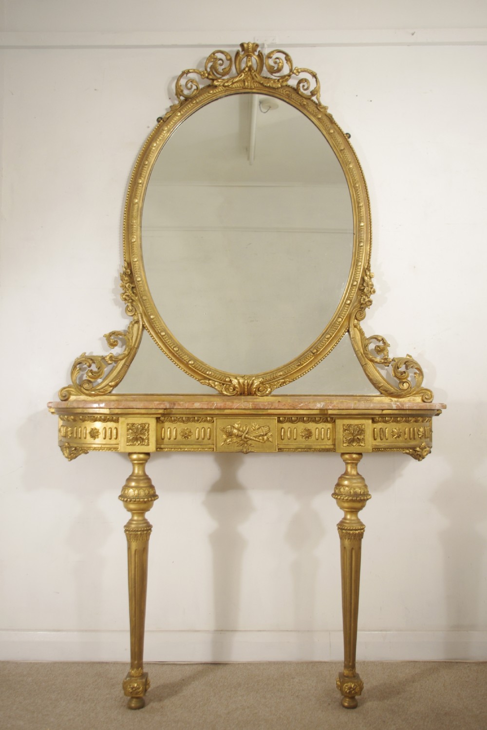 Victorian Gilt Marble Top Console Table and Mirror