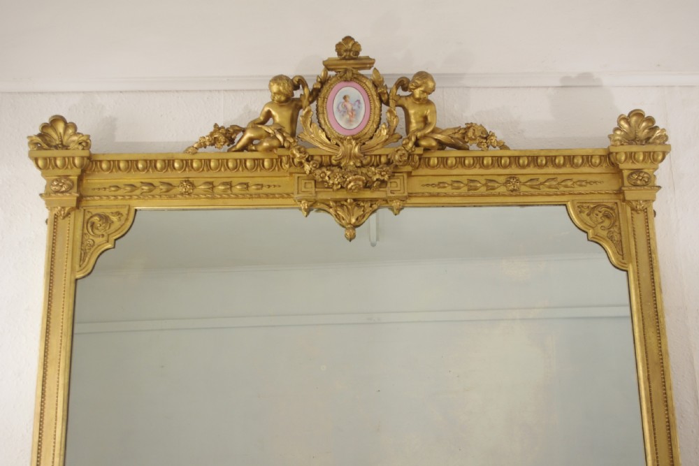 Victorian Gilt Large Overmantle Mirror with 'Putto' Cresting View II