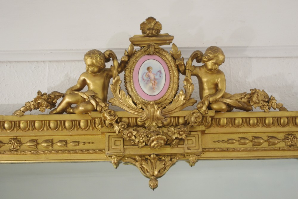 Victorian Gilt Large Overmantle Mirror with 'Putto' Cresting View III