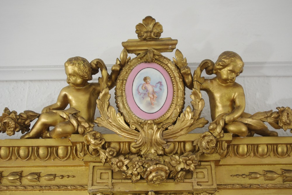 Victorian Gilt Large Overmantle Mirror with 'Putto' Cresting View IV