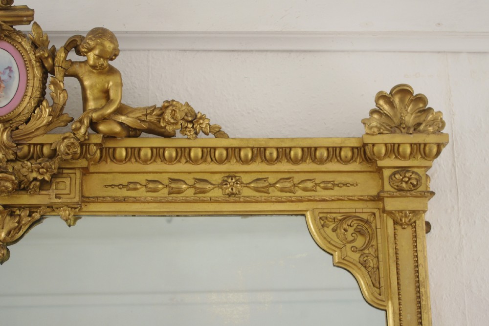 Victorian Gilt Large Overmantle Mirror with 'Putto' Cresting View VI