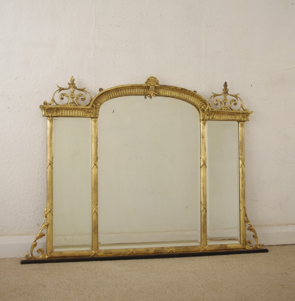 Victorian Gilt Triple Plate Overmantle Mirror