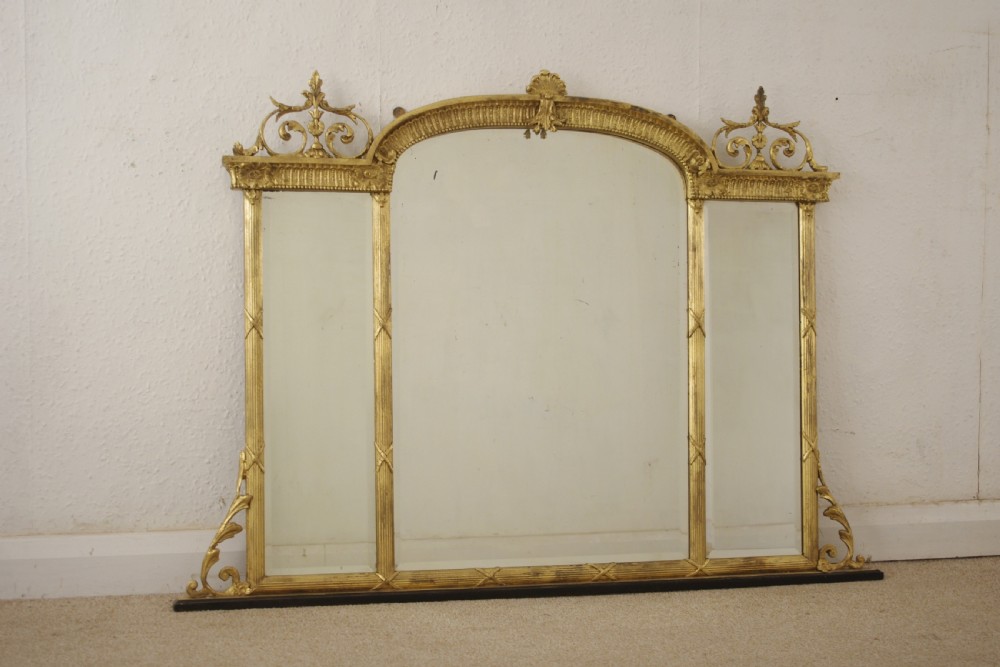 Victorian Gilt Triple Plate Overmantle Mirror View II