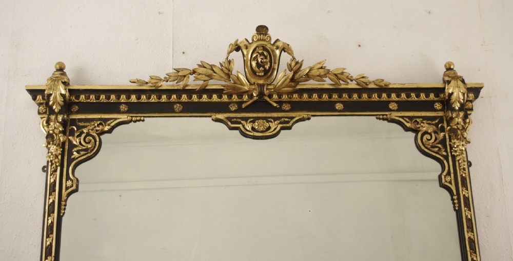 Victorian Ebonised and Parcel-Gilt Large Overmantle Mirror View II