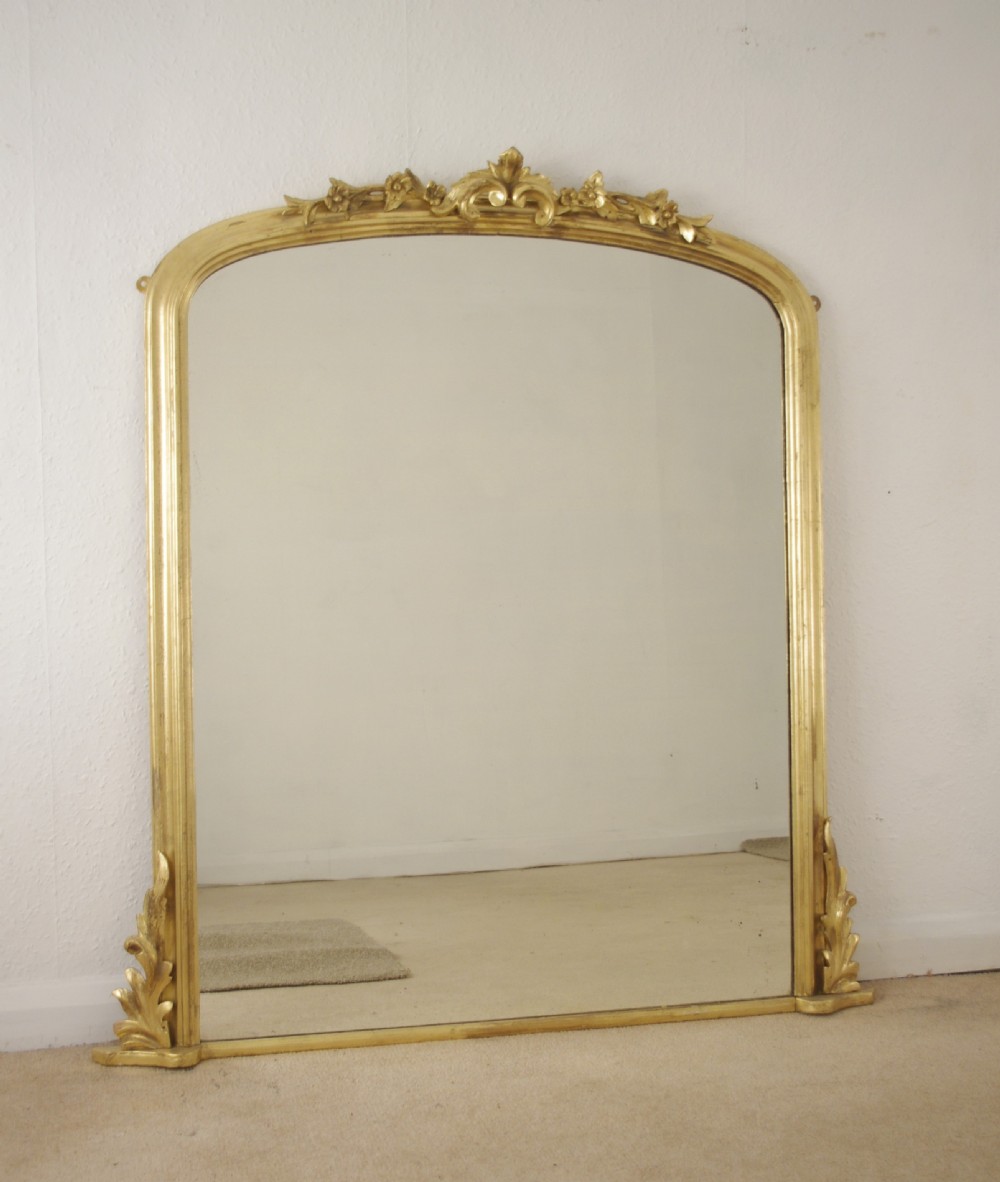 Victorian Gilt Wood Large  Arch Top Overmantle Mirror