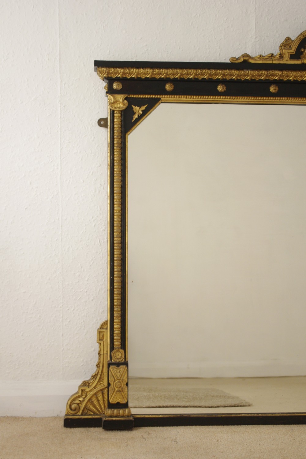 Victorian Ebonised and Parcel-Gilt Large Overmantle Mirror View II