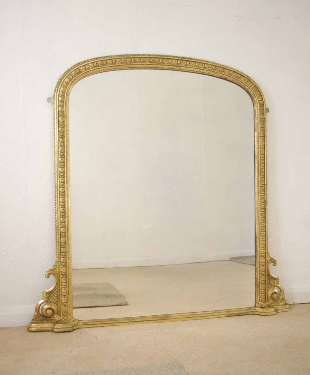 Victorian Gilt Large Arch Top Overmantle Mirror