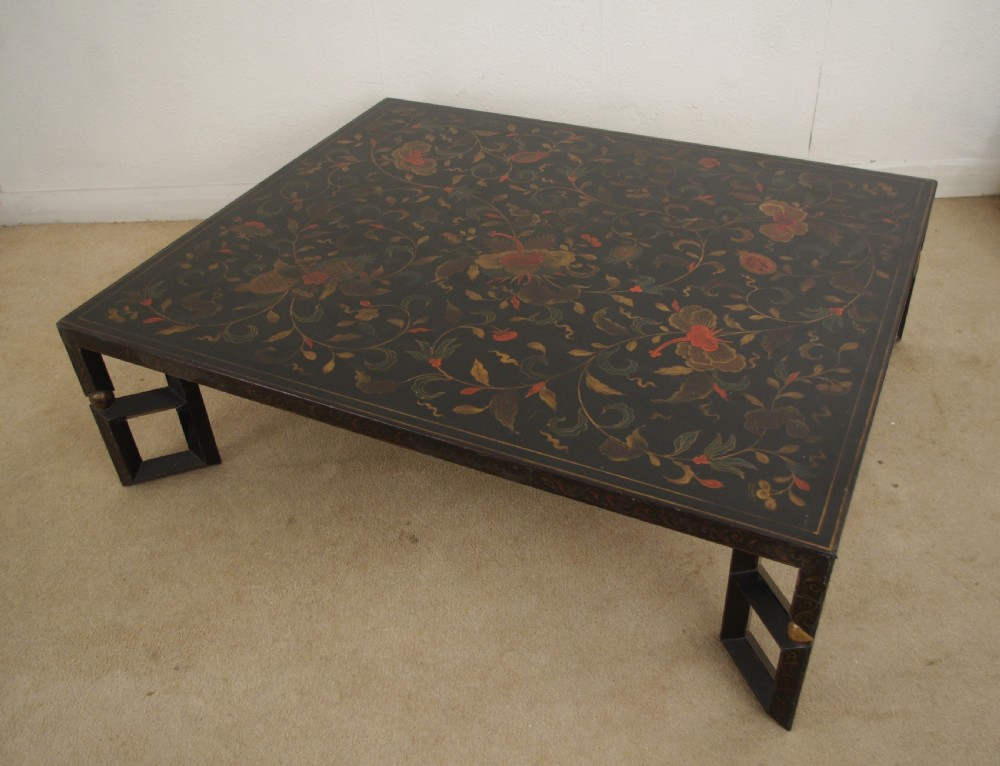 Chinese Black Lacquer and Parcel-Gilt Large Low Table/Coffee Table