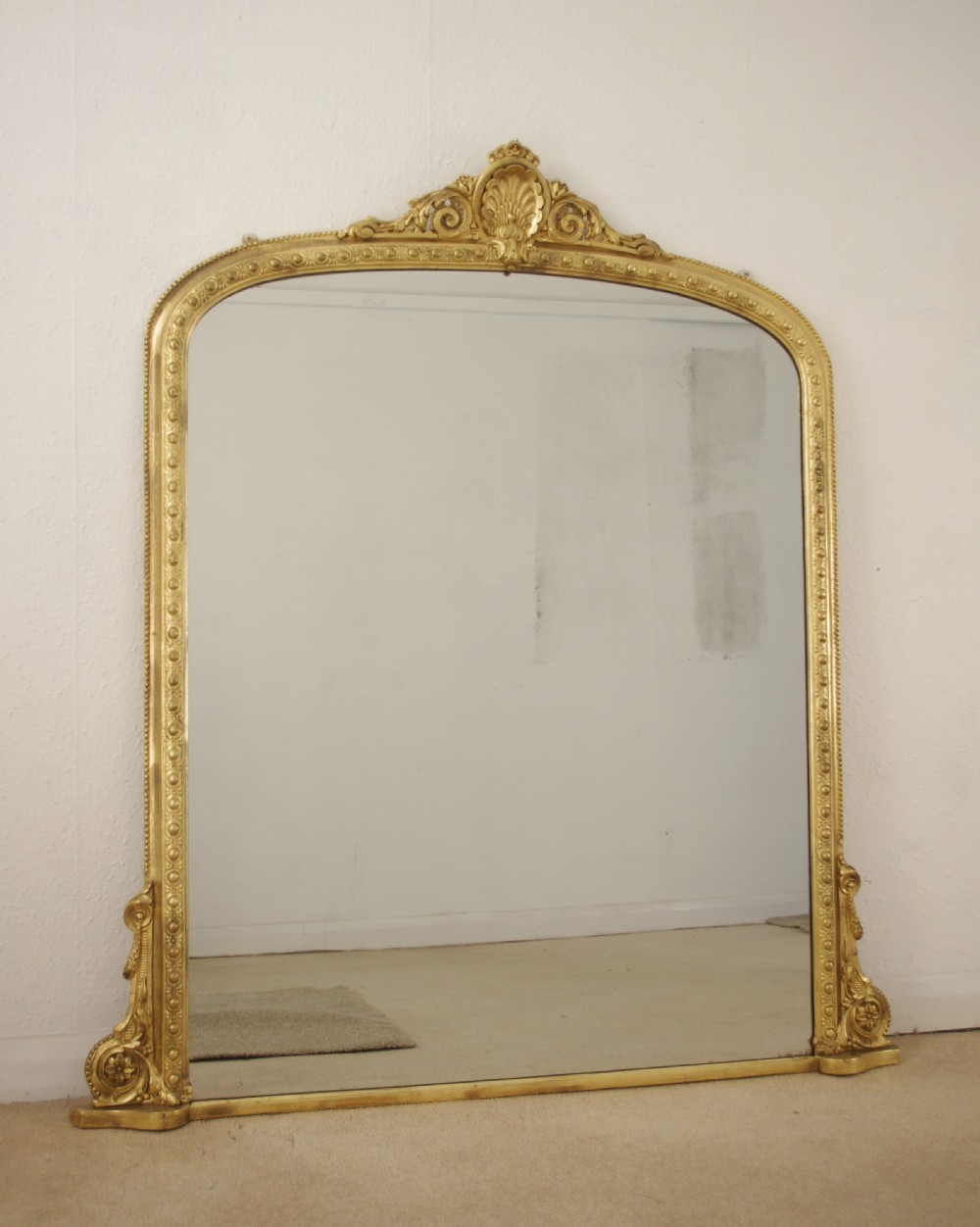 Victorian Gilt Large Arch Top Overmantle Mirror