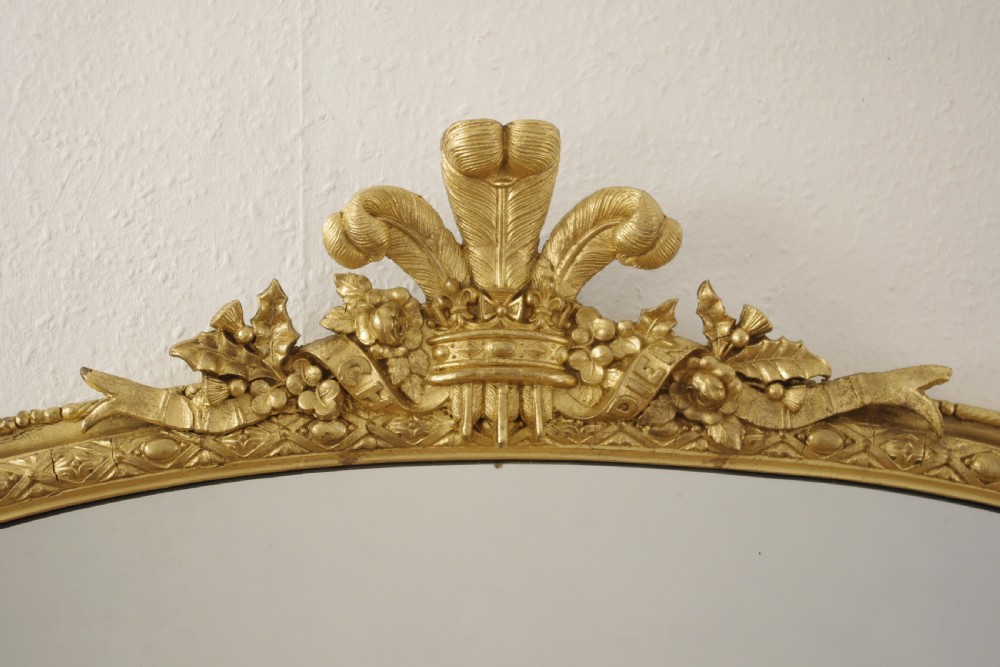 Victorian Gilt Arch Top Overmantle Mirror with Prince of Wales' Feathers View III