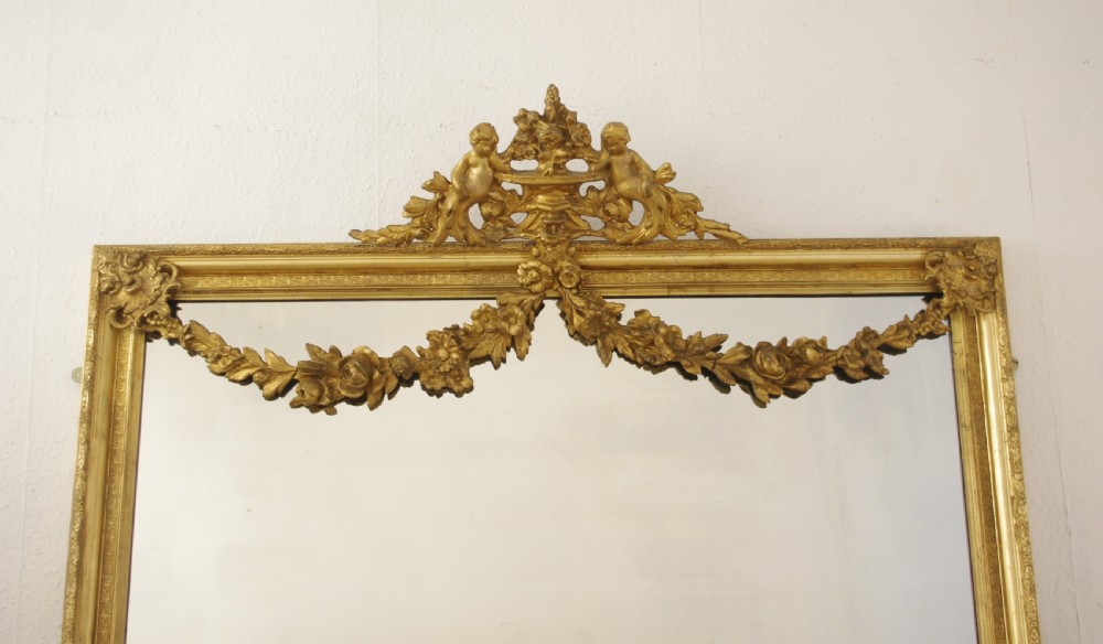 Victorian Gilt Large Overmantle Mirror with 'Putto' Cresting View II