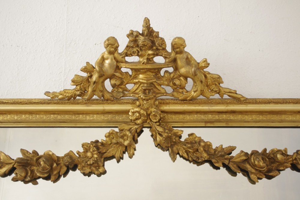 Victorian Gilt Large Overmantle Mirror with 'Putto' Cresting View III