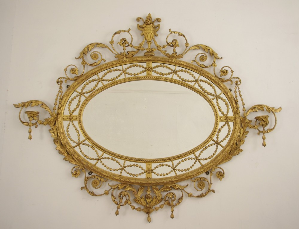 Victorian Gilt Adam Style  Large Oval Overmantle Wall Mirror