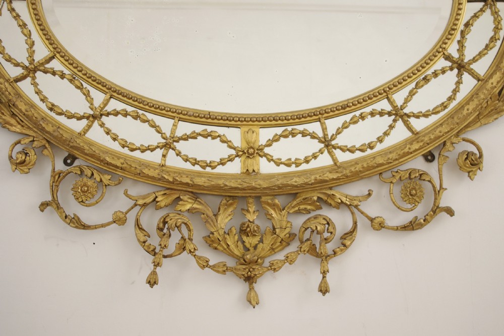 Victorian Gilt Adam Style  Large Oval Overmantle Wall Mirror View X