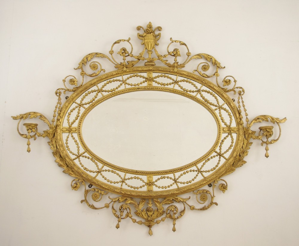 Victorian Gilt Adam Style  Large Oval Overmantle Wall Mirror View XV