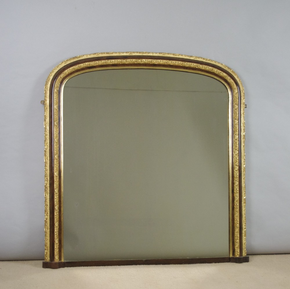 Victorian Simulated Wood and Parcel-Gilt Arch Top Overmantle Mirror