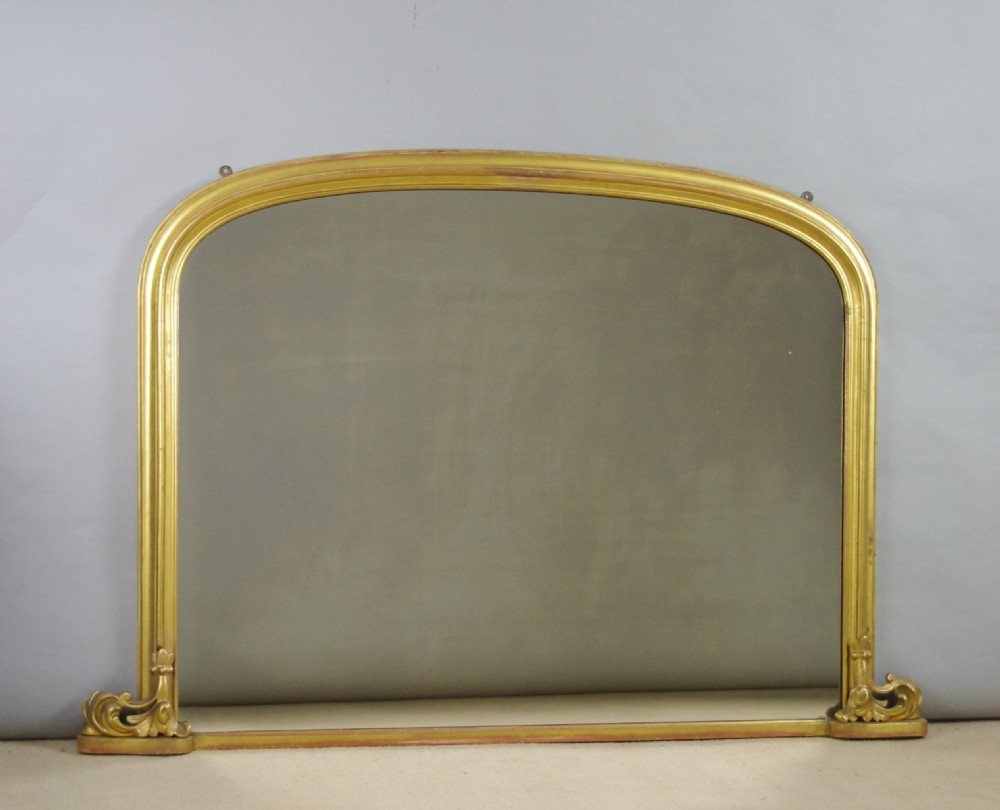 Victorian Gilt Wood Large Arch Top Overmantle Mirror