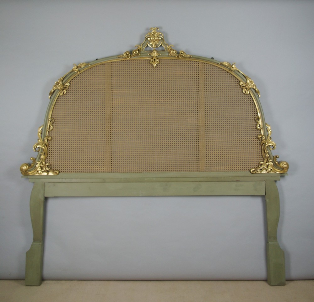 Painted and Parcel-Gilt Cane Double Headboard/Bed