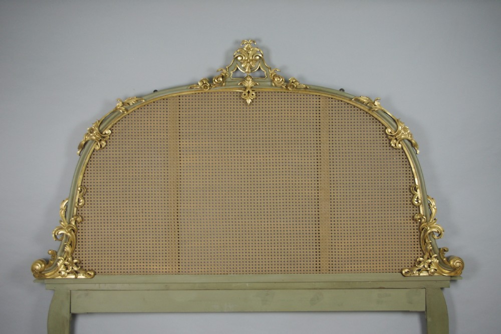 Painted and Parcel-Gilt Cane Double Headboard/Bed View II