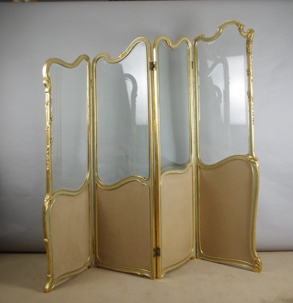 French Louis XV Style Painted and Parcel-Gilt Four Fold Screen