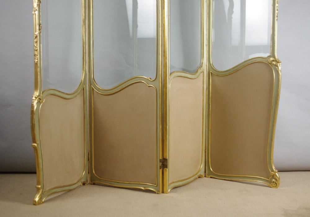 French Louis XV Style Painted and Parcel-Gilt Four Fold Screen View VII
