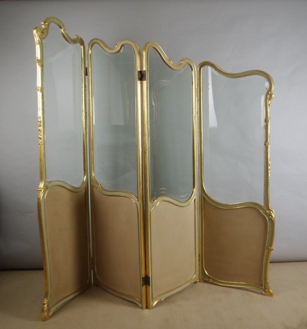 French Louis XV Style Painted and Parcel-Gilt Four Fold Screen View IX