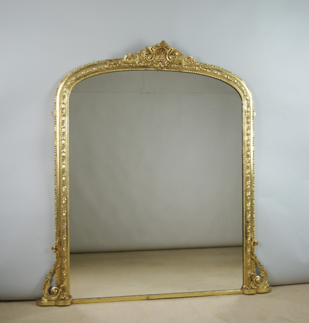 Victorian Gilt Large Arch Top Overmantle Mirror