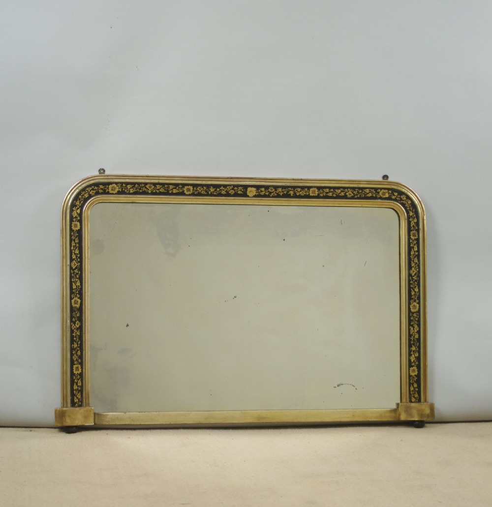 Victorian Ebonised and Parcel-Gilt Overmantle Mirror